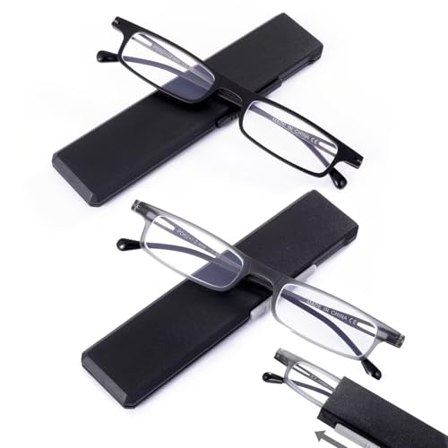 SKYWAY 2 Pack Ultra Dünne Faltbare Lesebrille für Herren Damen, Ultraleicht Blaues Licht Blockierend Kompakte Computerbrille, Metall und TR90 Rahmen, 3.5 von SKYWAY