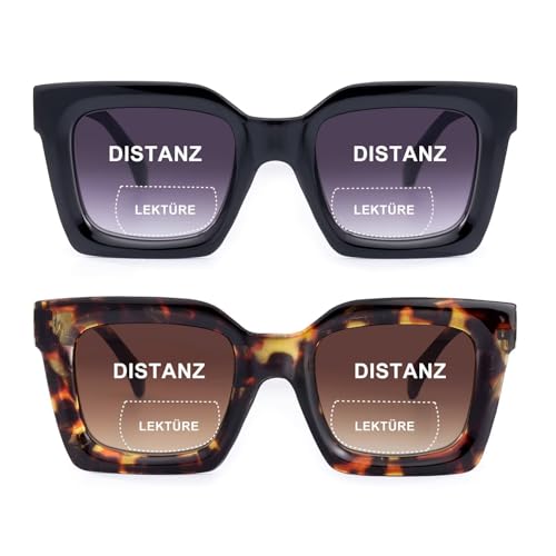 SKYWAY 2er-Pack Bifokale Lesesonnenbrillen für Damen Herren, Klassische Retro Bifokale Sonnenbrille mit Federscharnieren, UV400 Schutz +3.5, Schwarz+Schildpatt von SKYWAY