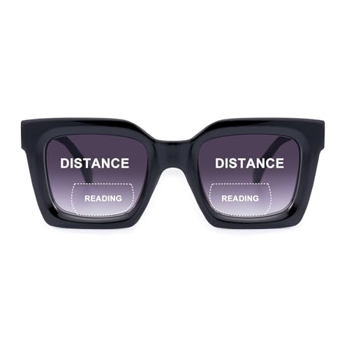 SKYWAY Bifokale Lesesonnenbrillen für Damen Herren, Klassische Retro Bifokale Sonnenbrille mit Federscharnieren, UV400 Schutz (+2.0,Schwarz) von SKYWAY