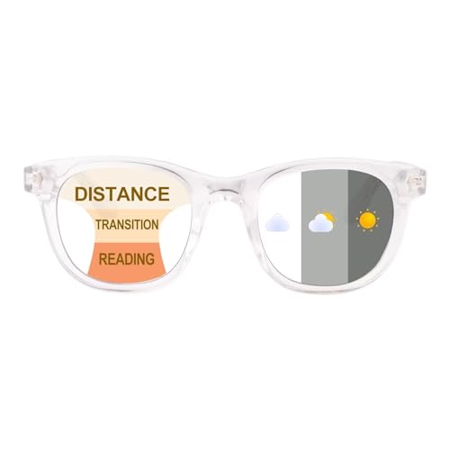 SKYWAY Gleitsichtbrille Photochrome Progressive Multifocus Anti Blaulicht Lesebrille Herren Damen Federscharnier Computerbrille Lesehilfe Selbsttönend Sonnenlesebrille UV400 Schutz (2.0,Transparent) von SKYWAY