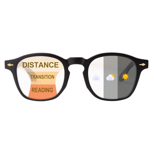 SKYWAY Photochrome Progressive Multifocus Anti-Blaulicht Lesebrille Herren Damen Klassisch Retro Federscharnier Computerbrille Gleitsichtbrille Selbsttönende Lesesonnenbrille(3.0,Schwarz) von SKYWAY