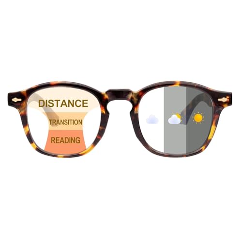 SKYWAY Photochrome Progressive Multifocus Anti-Blaulicht Lesebrille Herren Damen Klassisch Retro Federscharnier Computerbrille Gleitsichtbrille Selbsttönende Lesesonnenbrille 1.0,Schildkröte von SKYWAY