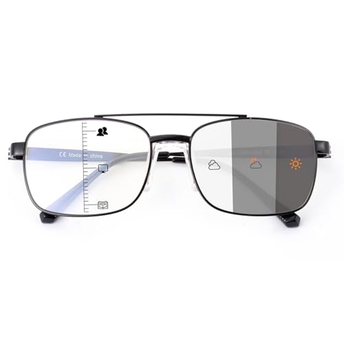 SKYWAY Piloten Selbsttönend Gleitsichtbrille Herren mit Blaulichtfilter (Schwarz,1.0) von SKYWAY