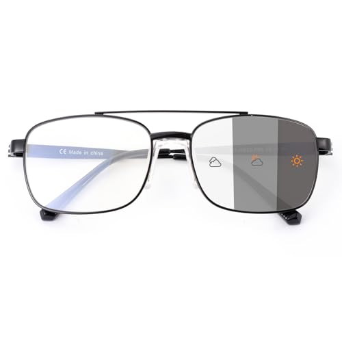 SKYWAY Selbsttönend Gleitsichtbrille Herren mit Blaulichtfilter,Pilot-Metallrahmen Gleitsicht Lesebrille Multifokalbrille,Photochrome Progressive Multifokale Lesebrille(Schwarz,1.5) von SKYWAY