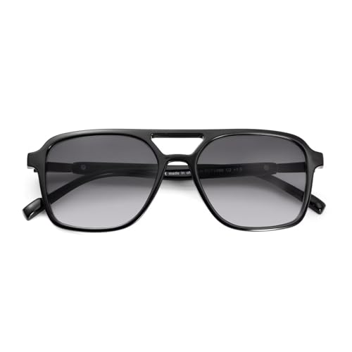 SKYWAY Retro Flieger Lesesonnenbrille Damen Herren, Klassische 70er Jahre Vintage Quadratische Outdoor-Sonne Lesebrille, UV-Schutz Anti-Blaulicht-Leser-Sonnenbrille(Schwarz,3.5) von SKYWAY