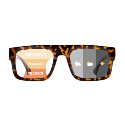SKYWAY Selbsttönende Gleitsicht Lesebrille Gleitsichtbrille Herren, Große Quadratische Photochrome Progressive Multifokal Computerlesebrille mit Blaulichtfilter(Schildpatt,2.0) von SKYWAY