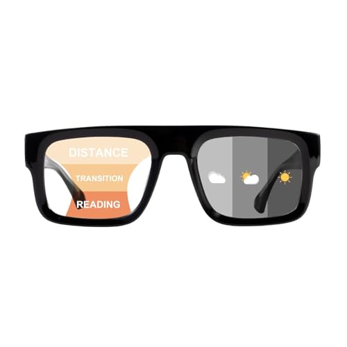 SKYWAY Selbsttönende Gleitsicht Lesebrille Gleitsichtbrille Herren, Große Quadratische Photochrome Progressive Multifokal Computerlesebrille mit Blaulichtfilter(Schwarz,1.5) von SKYWAY