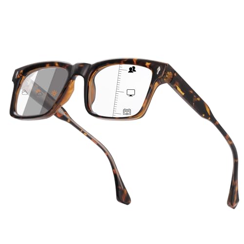 SKYWAY Selbsttönende Gleitsicht Lesebrille Gleitsichtbrille Herren Photochrome Progressive Multifokale Lesebrille mit Blaulichtfilter Sonnenlesebrille UV-Schutz Schildkröte 3.5 von SKYWAY