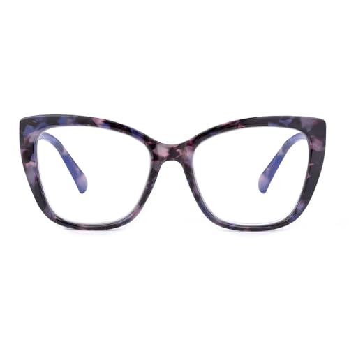 SKYWAY Übergröße Lesebrille Damen, Groß Mode Quadratische Cat Eye Blaulicht Blockierende Computerbrille mit Sehstärke (Lila Schildpatt,2.5) von SKYWAY