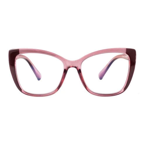SKYWAY Übergröße Lesebrille Damen, Groß Mode Quadratische Cat Eye Blaulicht Blockierende Computerbrille mit Sehstärke (Rosa,3.0) von SKYWAY
