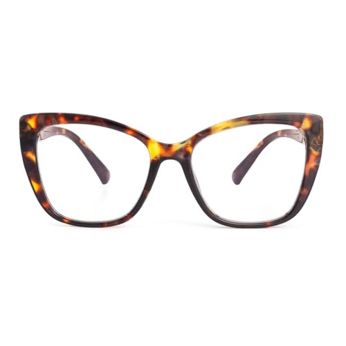 SKYWAY Übergröße Lesebrille Damen, Groß Mode Quadratische Cat Eye Blaulicht Blockierende Computerbrille mit Sehstärke (Schildpatt,1.5) von SKYWAY