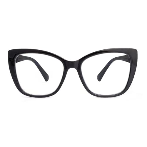 SKYWAY Übergröße Lesebrille Damen, Groß Mode Quadratische Cat Eye Blaulicht Blockierende Computerbrille mit Sehstärke (Schwarz,1.0) von SKYWAY