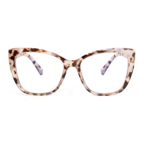 SKYWAY Übergröße Lesebrille Damen, Groß Mode Quadratische Cat Eye Blaulicht Blockierende Computerbrille mit Sehstärke (Weißes Schildpatt,3.5) von SKYWAY