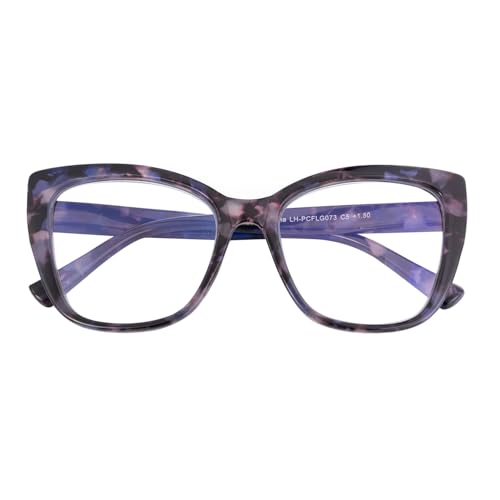 SKYWAY Übergroße Blaulichtfilterbrille Damen, Große Quadratische Cat Eye Computerbrille mit Federscharnier, Blaulicht Brille ohne Stärke, Lila Schildpatt von SKYWAY