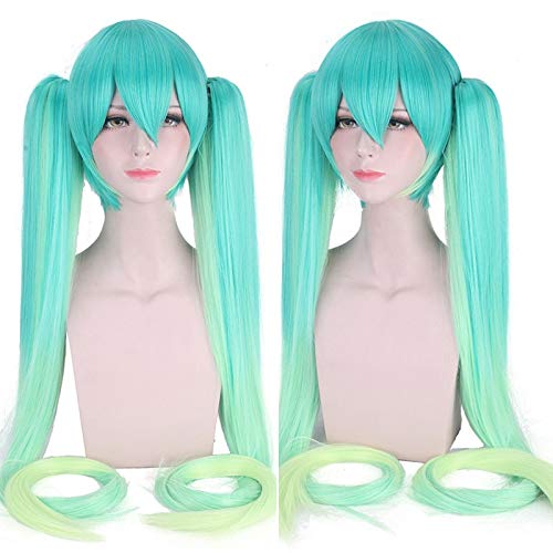 Cosplay Kostüm Vocaloid Hatsune Miku Racing Cosplay Perücke Lange gerade Zöpfe Grünes Kunsthaar für Party Halloween Perücken CY120-25 von SKYXD