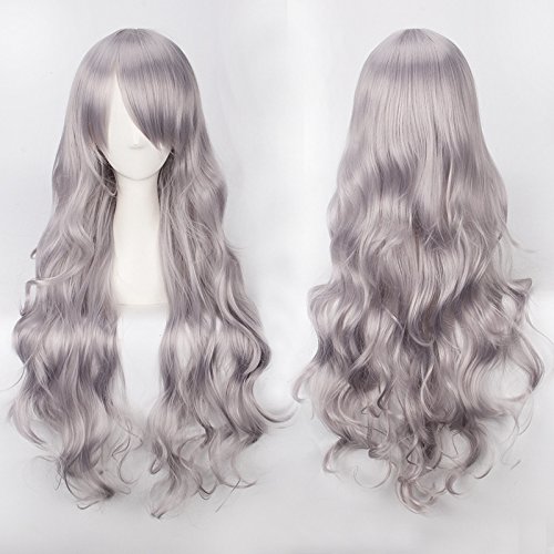 Halloween Fashion Christmas Party Dress Up Wig Cos Wig Color Anime Wig Button Net High Temperature Wire Universal 80Cm Long Curly Hair Color:K027-30 (80Cm Grandma Gray) von SKYXD