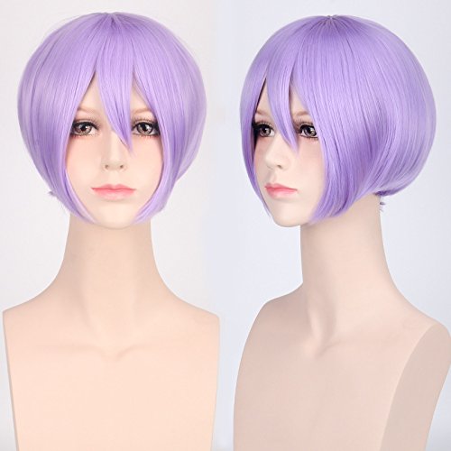 Halloween Fashion Christmas Party Dress Up Wig Cosplay Wig Multicolor Universal Face Short Hair Msn Black And White Short Hair Bobo Headgear Wig Color: K047-17 Light Purple von SKYXD