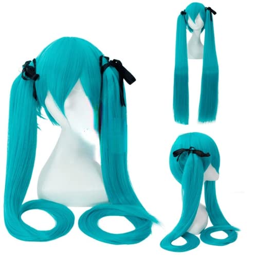 Halloween Fashion Christmas Party Dress Up Wig Vocaloid Hatsune Miku Series Tiger Mouth Clip Multicolor Double Ponytail Anime Wig Color: Blue Band Hatsune-1 von SKYXD