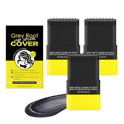 2-in-1-Haarfarbenstift und Kamm, temporärer weißer Haarfarben-Abdeckstift, wasser- und schweißfestes Ansatz-Ausbessern für Frauen und Männer, bequemes Ausbessern (Natural Black 3pcs) von SKZKK