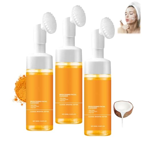 Kurkuma-Gesichtsreiniger mit Bürste, Tiefenreinigungs- und Glow-Waschmittel für dunkle Flecken, feuchtigkeitsspendend, entfernt überschüssiges Keratin, Gesichtsreiniger mit Kojisäure (3pcs) von SKZKK