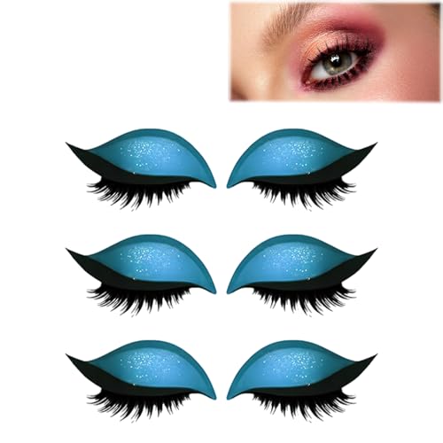 Lazy Eyeshadow Wimpernpatch, 3D wiederverwendbare Augen-Make-up-Aufkleber, 2-in-1 Lidschatten & falsche Wimpern Patch, schnelles Make-up universell für alle Hauttypen (Blue 3Pcs) von SKZKK
