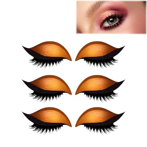 Lazy Eyeshadow Wimpernpatch, 3D wiederverwendbare Augen-Make-up-Aufkleber, 2-in-1 Lidschatten & falsche Wimpern Patch, schnelles Make-up universell für alle Hauttypen (Orange 3Pcs) von SKZKK