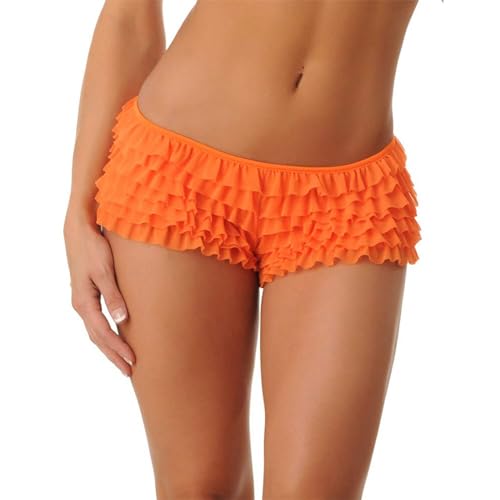 Damen Y2k Mini Shorts Spitze Rüsche Lolita Bloomers Elastisch Niedrige Taille Schleife Rüschen Pettipants Halloween Kostüm Shorts (Orange, M) von SKZZVI