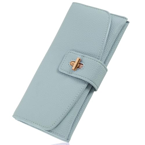 SKvoen Lange Geldbörse für Damen, PU-Leder, Geldbeutel, Reißverschluss, Diebstahlschutz, Münzgeldbörse, Kreditkartenetui mit 14 Fächern für Damen-Geldtasche, Blau, Blau, Elegant SKvoen Lange Geldbörse für Damen, PU-Leder, Geldbeutel, Reißverschluss, Diebstahlschutz, Münzgeldbörse, Kreditkartenetui mit 14 Fächern für Damen-Geldtasche, Blau, Blau, Elegant von SKvoen