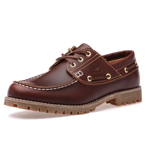 SL-Saint 1 Handgefertigte Herren Classic Boat&Deck Schuhe Moc Toe Lace Up Full Grain Leder Bequeme Mode Casual (Braun, Erwachsene, Herren, 42, Numerisch, EU Schuhgrößensystem, Breit) von SL-Saint