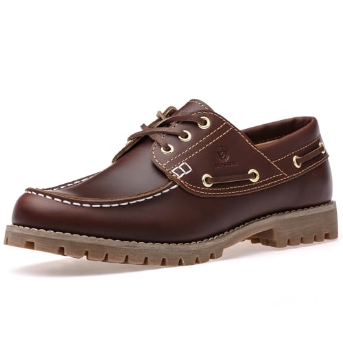 SL-Saint Handgefertigte Herren Klassisch Boat&Deck Schuhe Moc Toe Vollnarbenleder Bequeme Mode Lässig Geschnürt (RotBraun, Erwachsene, Herren, 45.5, Numerisch, EU Schuhgrößensystem, Breit) von SL-Saint