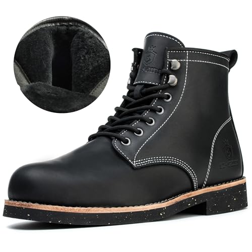 SL-Saint Handgefertigte Herrenstiefel mit weicher Zehe Wasserdicht-Leder Australien Futter aus Wolle Komfortschuhe (WolleFutter, Schwarz, Erwachsene, Herren, 47, Numerisch, EU Schuhgrößensystem, M) von SL-Saint