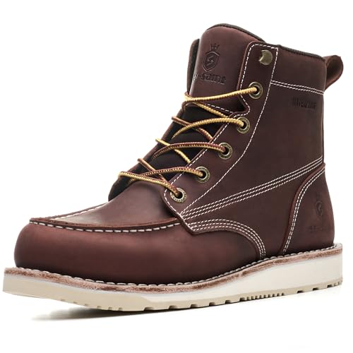 SL-Saint Handgefertigte Wasserdichte Weiche Moc Toe Stiefel Klassische Echtlederstiefel Knöchel (RotBraun Keil, Erwachsene, Herren, 45.5, Numerisch, EU Schuhgrößensystem, M) von SL-Saint