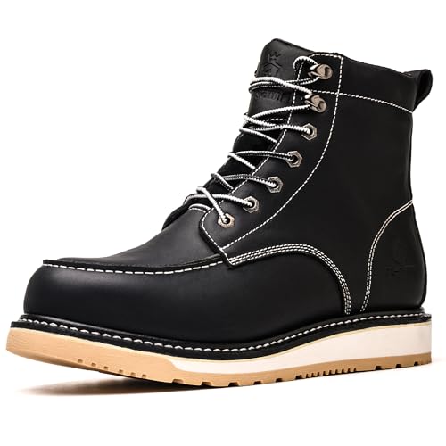 SL-Saint Handgefertigte wasserdichte weiche Moc Toe Good year-welted Mode Stiefel Classic Full Grain Leder (Schwarze Keilsohle, Erwachsene, Herren, 42, Numerisch, EU Schuhgrößensystem, M) von SL-Saint