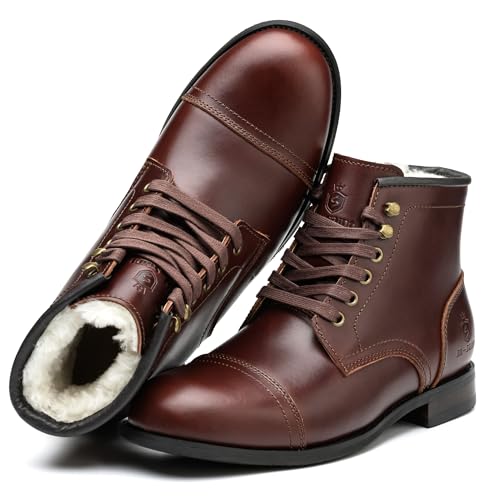 SL-Saint Handgemachte weiche Zehe Herren Klassische Stiefel Wasserdicht-Leder Kuhfell/Wolle Mode Winterschuhe (Braun Wollfutter, Erwachsene, Herren, 43, Numerisch, EU Schuhgrößensystem, M) von SL-Saint