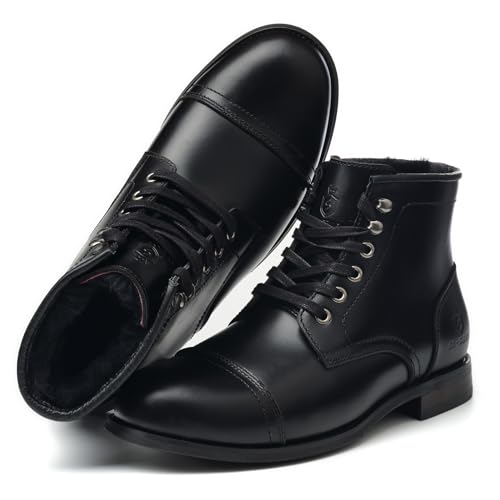 SL-Saint Handgemachte weiche Zehe Herren Klassische Stiefel Wasserdicht-Leder Kuhfell/Wolle Mode Winterschuhe (Schwarz Wollfutter, Erwachsene, Herren, 43, Numerisch, EU Schuhgrößensystem, M) von SL-Saint
