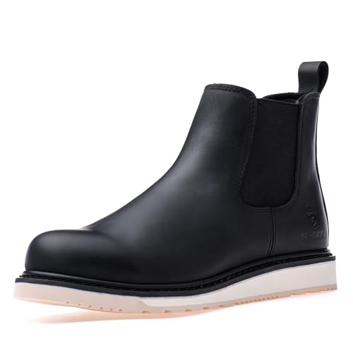 SL-Saint Handmade Soft Toe Chelsea Stiefel Für Männer Klassische Mode Echte Good-year-Welted Vollkornleder Knöchel (Schwarz, Erwachsene, Herren, 42.5, Numerisch, EU Schuhgrößensystem, Breit) von SL-Saint