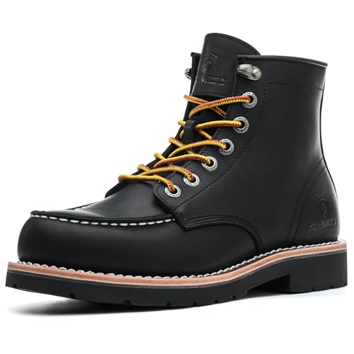 SL-Saint Herren Arbeitsstiefel Weiche Moc Toe Klassische Knöchel Mode Casual 6‘’ Keilsohle Schuhe (Schwarz Absätze, Erwachsene, Herren, 43, Numerisch, EU Schuhgrößensystem, Breit) von SL-Saint