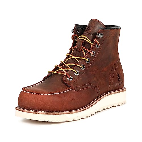 SL-Saint Herren Arbeitsstiefel Weiche Moc Toe Klassische Knöchel Mode Casual 6‘’ Keilsohle Schuhe (Braun Keilsohle, Erwachsene, Herren, 47, Numerisch, EU Schuhgrößensystem, Breit) von SL-Saint