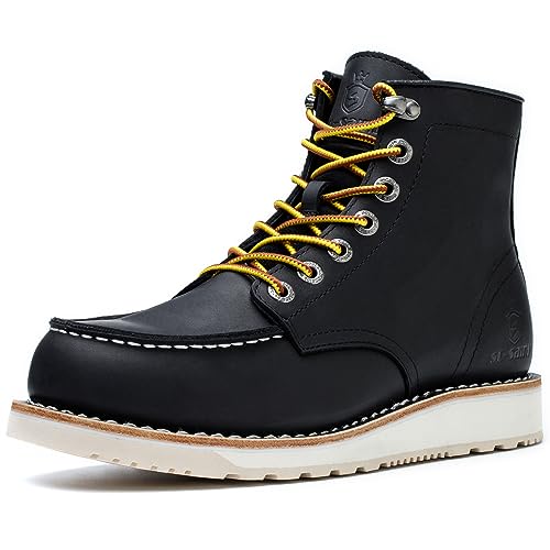 SL-Saint Herren Arbeitsstiefel Weiche Moc Toe Klassische Knöchel Mode Casual 6‘’ Keilsohle Schuhe (Schwarz Keilsohle, Erwachsene, Herren, 41.5, Numerisch, EU Schuhgrößensystem, Breit) von SL-Saint
