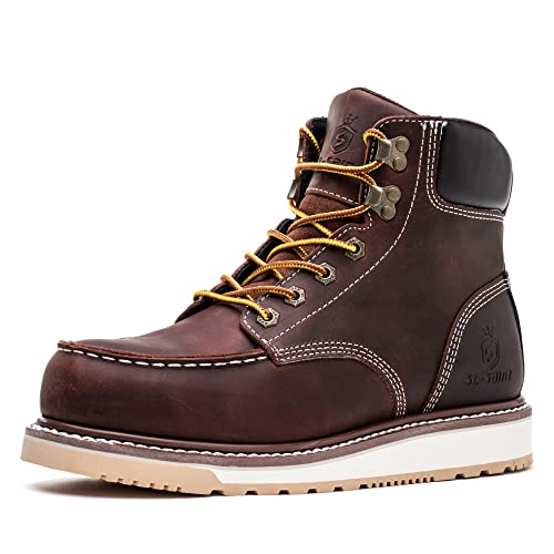 SL-Saint Waterproof Steel/Soft Moc Toe Classic Fashion Herren Arbeitsstiefel Goodyear-Welted 6'' Braun (Stahlkappe Braun, Erwachsene, Herren, 41.5, Numerisch, EU Schuhgrößensystem, Breit) von SL-Saint