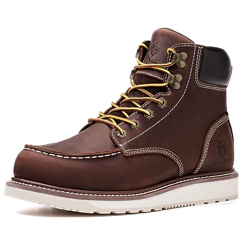 SL-Saint Waterproof Steel/Soft Moc Toe Classic Fashion Herren Arbeitsstiefel Goodyear-welted 6'' Braun (Weiche Zehe Braun, Erwachsene, Herren, 41, Numerisch, EU Schuhgrößensystem, Breit) von SL-Saint