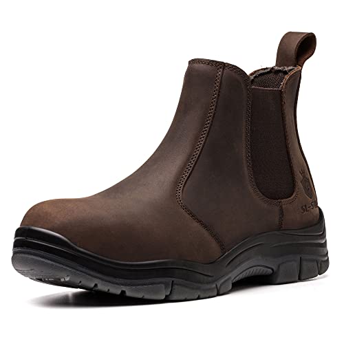 SL-Saint Weicher Zeh Herren Arbeitsstiefel mit Keilabsatz,bequem,Wärmer Chukka-Knöchel,modisch, 6-Zoll-Vollnarbenleder, Motorrad-Kampf, Wanderschuhe, braun Vatertagsgeschenke von SL-Saint