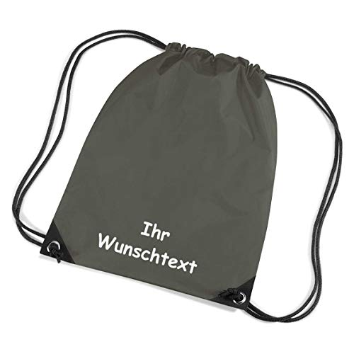 * Turnbeutel Sportbeutel Schuhbeutel Schwimmbeutel * Bestickt mit Namen/Wunschtext * 45x33 cm * (Olive) von SL-Store GbR