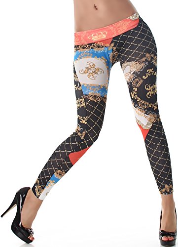 StyleLightOne Bunte Leggings Hauch-dünn Stoff Motiv Bedruckt Print, Kings & Queens Schwarz Apricot von SL1