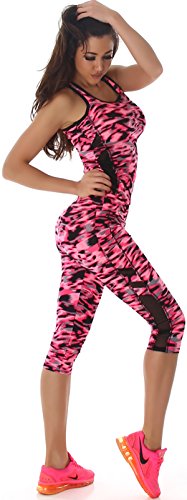 SL1 Damen Sport-Anzug Sport-Shirt Sport-Hose Trainingsanzug Set Zweiteiler Gymnastik Outfit Fitness-Set Top Sport-Leggings Capri, Pink LXL von SL1