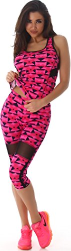 SL1 Damen Sport-Anzug Sport-Shirt Sport-Hose Trainingsanzug Set Zweiteiler Gymnastik Outfit Fitness-Set Top Sport-Leggings Capri, Pink LXL von SL1