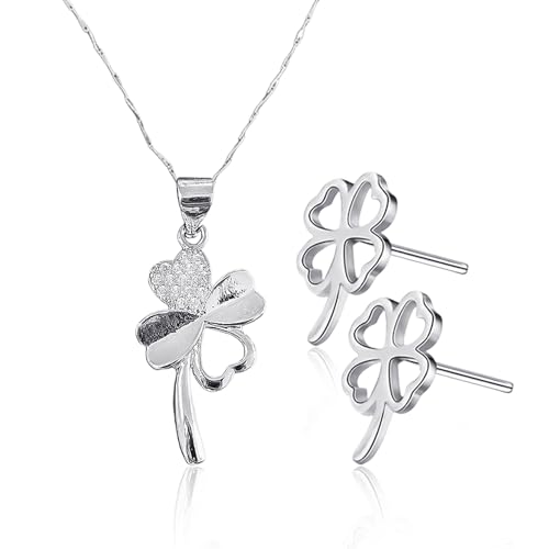 1 Stück Vierblättrige Kleeblatt-Halskette, 1 Paar Vierblättriges Kleeblatt-Ohrringe, Diamant-Halskette, Modische Schlüsselbeinkette, Kleeblatt-Anhänger-Halskette, Damenoutfit-Schmuck von SLAXJNE