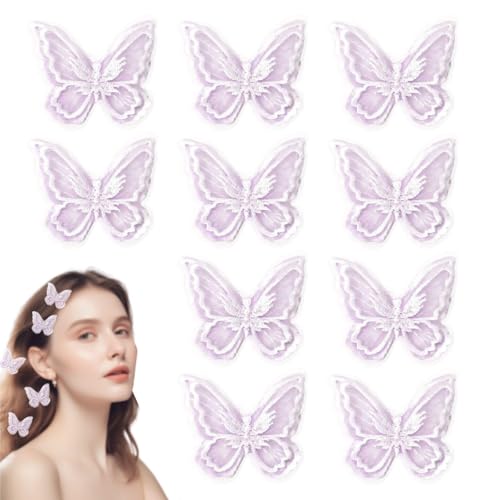 10 Stück Doppellagige Schmetterlings-Haarspangen, Bestickte Haarspangen, Haar-Accessoires, Exquisite Schmetterlings-Haar-Accessoires, Haar-Accessoires Für Damen Und Mädchen (Lila) von SLAXJNE