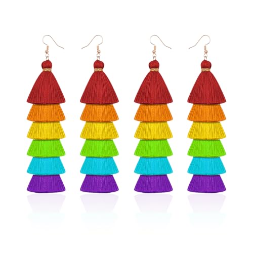 2 Paar Regenbogen-Ohrstecker, Stolze Stolz-Ohrringe, Lange Quasten-Ohrringe, Ohrringe Im Boho-Stil, Regenbogen-Geschenk, Ohrring-Zubehör Für Frauen von SLAXJNE