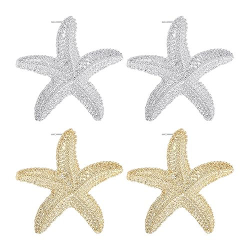 2 Paar Seestern-Ohrringe, Seestern-Modeohrringe, Meereslebewesen-Schmuck, Personalisierte Ohrringe, Sommer-Strand-Schmuck, Seestern-Schmuckgeschenke von SLAXJNE